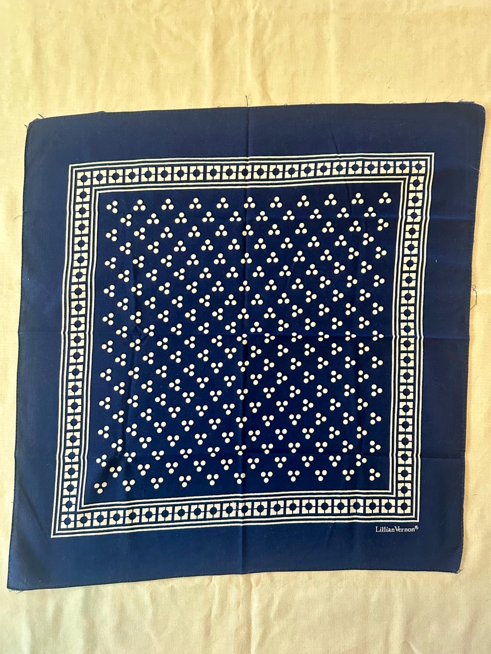 Vintage Lillian Vernon Navy Blue & White Polka Dot Bandana Scarf 20x20